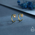 Moonstone Huggie Hoop Earrings in Sterling Silver, Silver or Gold, Tiny Moonstone Open Hoops, Pull Through Threaders, Half Hoops, C Shape