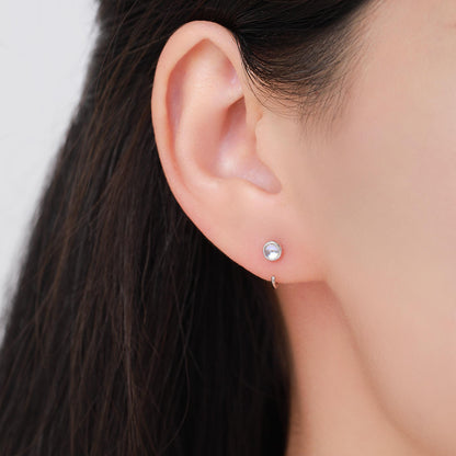 Moonstone Huggie Hoop Earrings in Sterling Silver, Silver or Gold, Tiny Moonstone Open Hoops, Pull Through Threaders, Half Hoops, C Shape