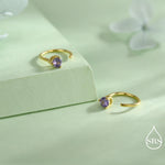 Lilac Amethyst Purple Crystal Huggie Hoop Threader Earrings in Sterling Silver, 3mm Three Prong, Gold or Silver, Pull Through Open Hoops