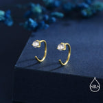 CZ Huggie Hoop Threader Earrings in Sterling Silver, 3mm Three Prong, Gold or Silver, Half Hoop Earrings, Pull Through Open Hoops