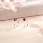 Ruby Pink CZ Crystal Huggie Hoop Earrings in Sterling Silver, 3mm Three Prong, Gold or Silver, Pull Through Open Hoops, July Birthstone