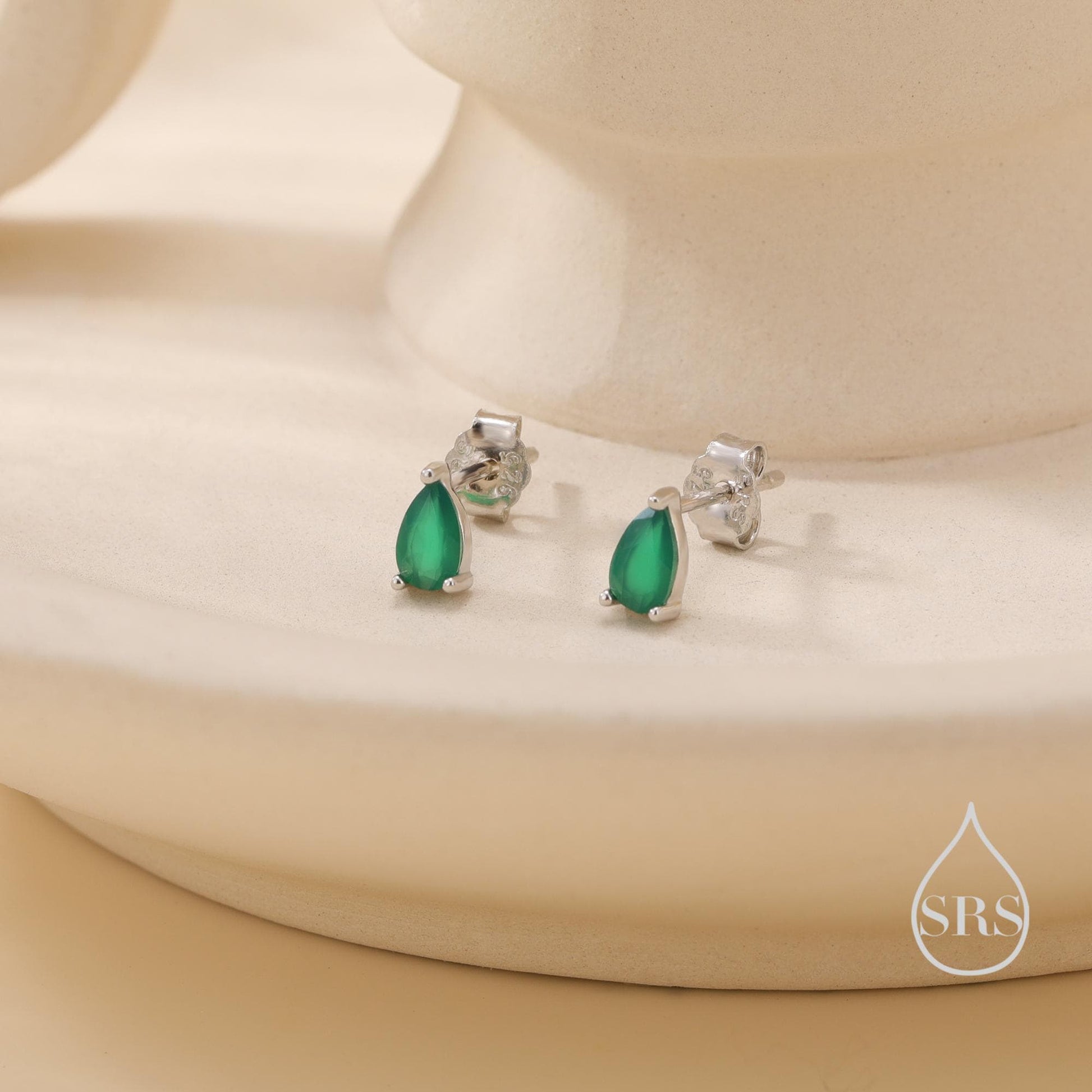 Extra Tiny Genuine Gemstone Droplet Stud Earrings in Sterling Silver, 4x6mm Amethyst Crystal Earrings, Natural Crystal Pear Earrings