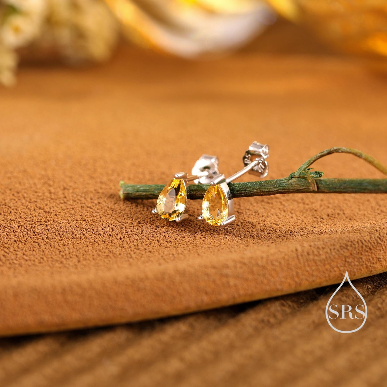 Genuine Citrine Crystal Droplet Stud Earrings in Sterling Silver, 4x6mm Natural Yellow Citrine Pear Shape Stud Earrings, November Birthstone
