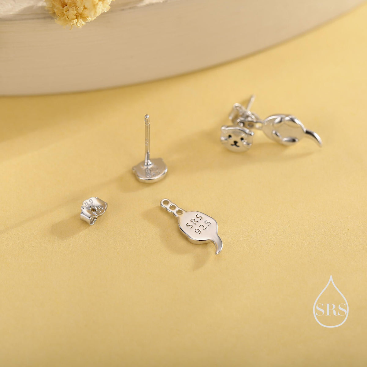 Tiny Cute Otter Two Part Stud Earrings in Sterling Silver - Silver Sea Creature Ear Jackets - Tiny Earrings - Cute, Fun, Whimsical