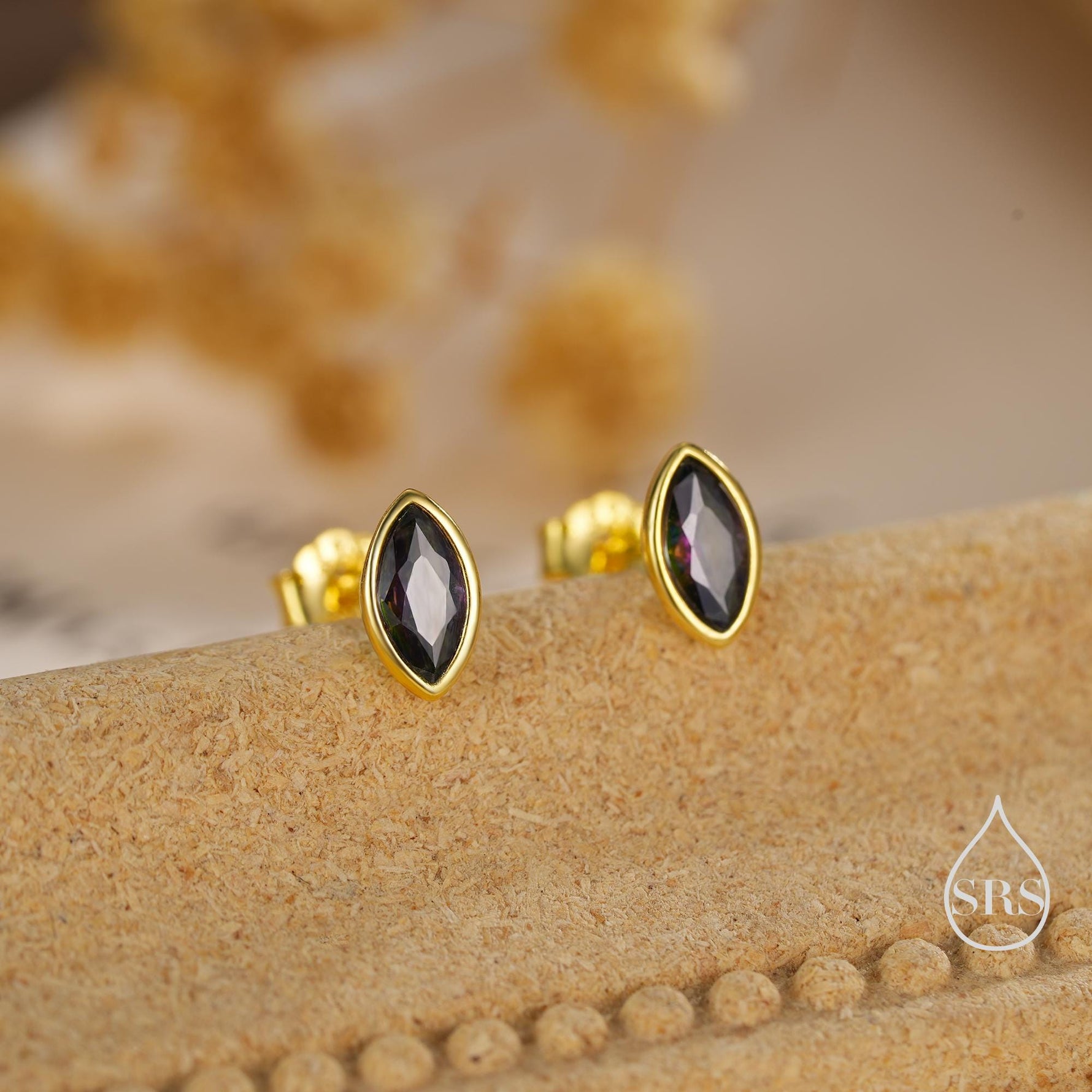 Mystic Topaz Marquise Stud Earrings in Sterling Silver, Gold or Silver, Minimalist Geometric Design