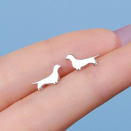 Sausage Dog Stud Earrings in Sterling Silver, Silver or Gold, Dachshund Dog Earrings, Dog Earrings, Silver Dog Earrings
