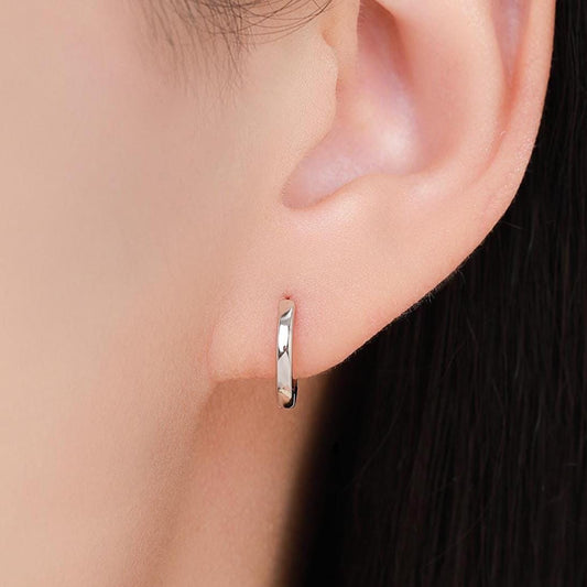 Minimalist Simple Huggie Hoop Earrings in Sterling Silver, Silver or Gold or Rose Gold Finish, Straight Edge Hoop Earrings