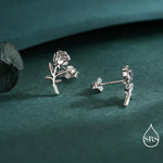 Oxidised Sterling Silver Rose Earrings, Silver, Gold or Rose Gold Finish, Rose Stud Earrings, Flower Blossom Earrings, Nature Inspired
