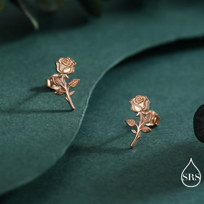 Oxidised Sterling Silver Rose Earrings, Silver, Gold or Rose Gold Finish, Rose Stud Earrings, Flower Blossom Earrings, Nature Inspired