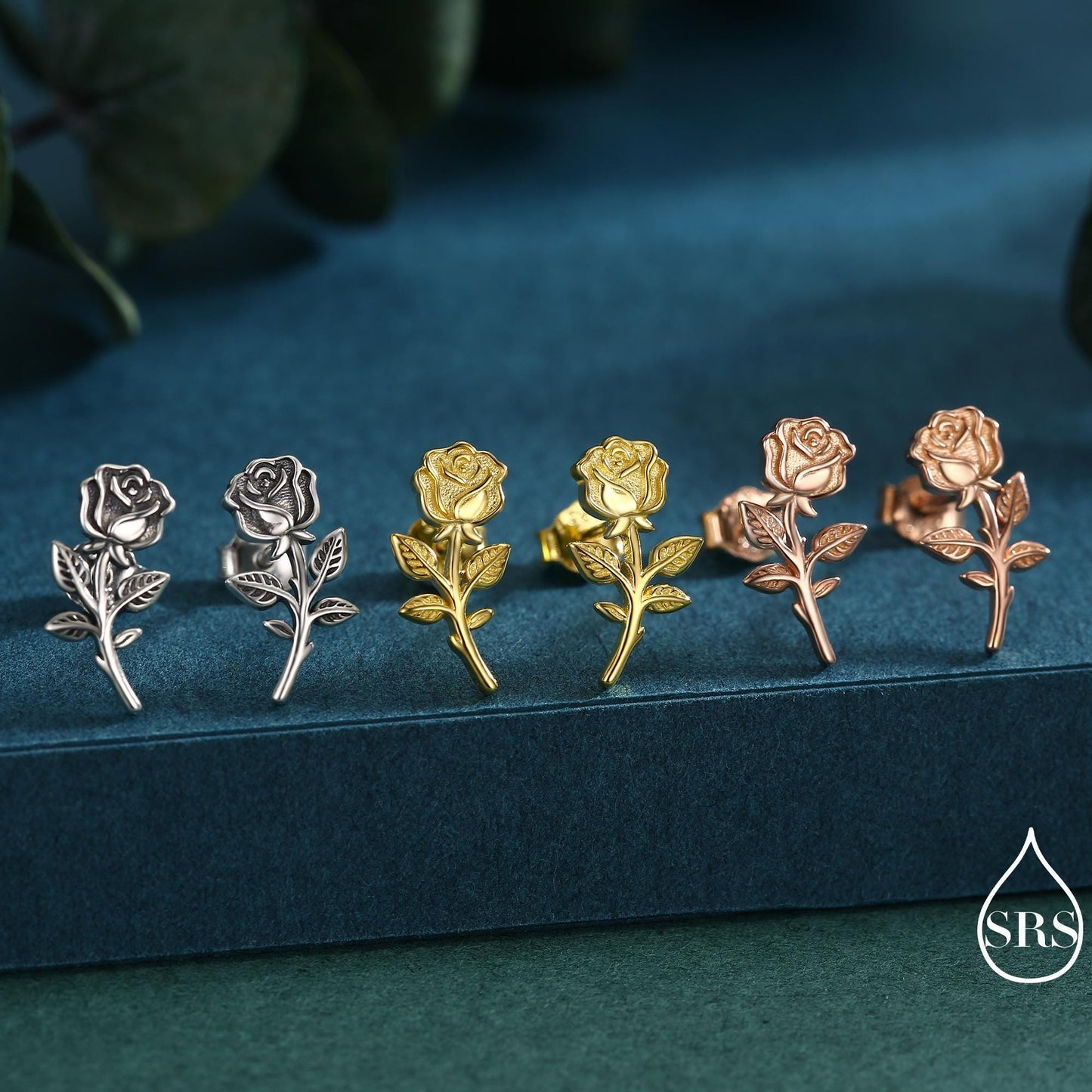 Oxidised Sterling Silver Rose Earrings, Silver, Gold or Rose Gold Finish, Rose Stud Earrings, Flower Blossom Earrings, Nature Inspired