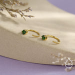Emerald Green Crystal Huggie Hoop Threader Earrings in Sterling Silver, 3mm Three Prong, Gold or Silver, Pull Through Open Hoops