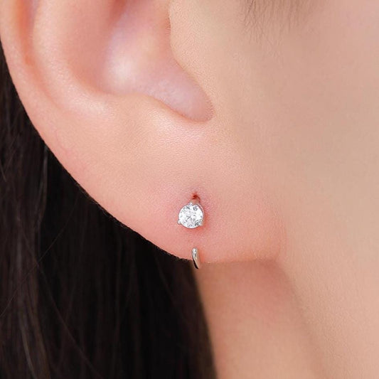 CZ Huggie Hoop Threader Earrings in Sterling Silver, 3mm Three Prong, Gold or Silver, Half Hoop Earrings, Pull Through Open Hoops