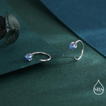 Aquamarine Blue CZ Crystal Huggie Hoop Earrings in Sterling Silver, 3mm Three Prong, Pull Through Open Hoops, March Birthstone