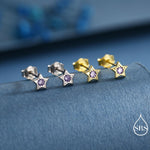 Tiny Amethyst Purple CZ Star Stud Earrings in Sterling Silver, Silver or Gold, Purple Crystal Star Earrings, Stacking Earrings