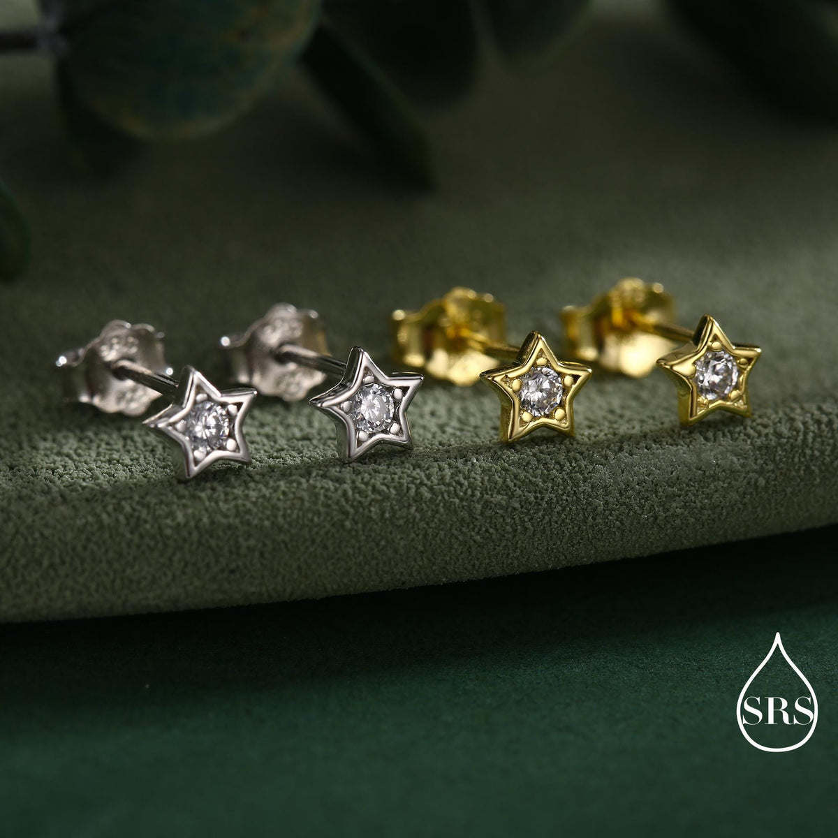Tiny CZ Star Stud Earrings in Sterling Silver, Silver or Gold, Crystal Star Earrings, Stacking Earrings