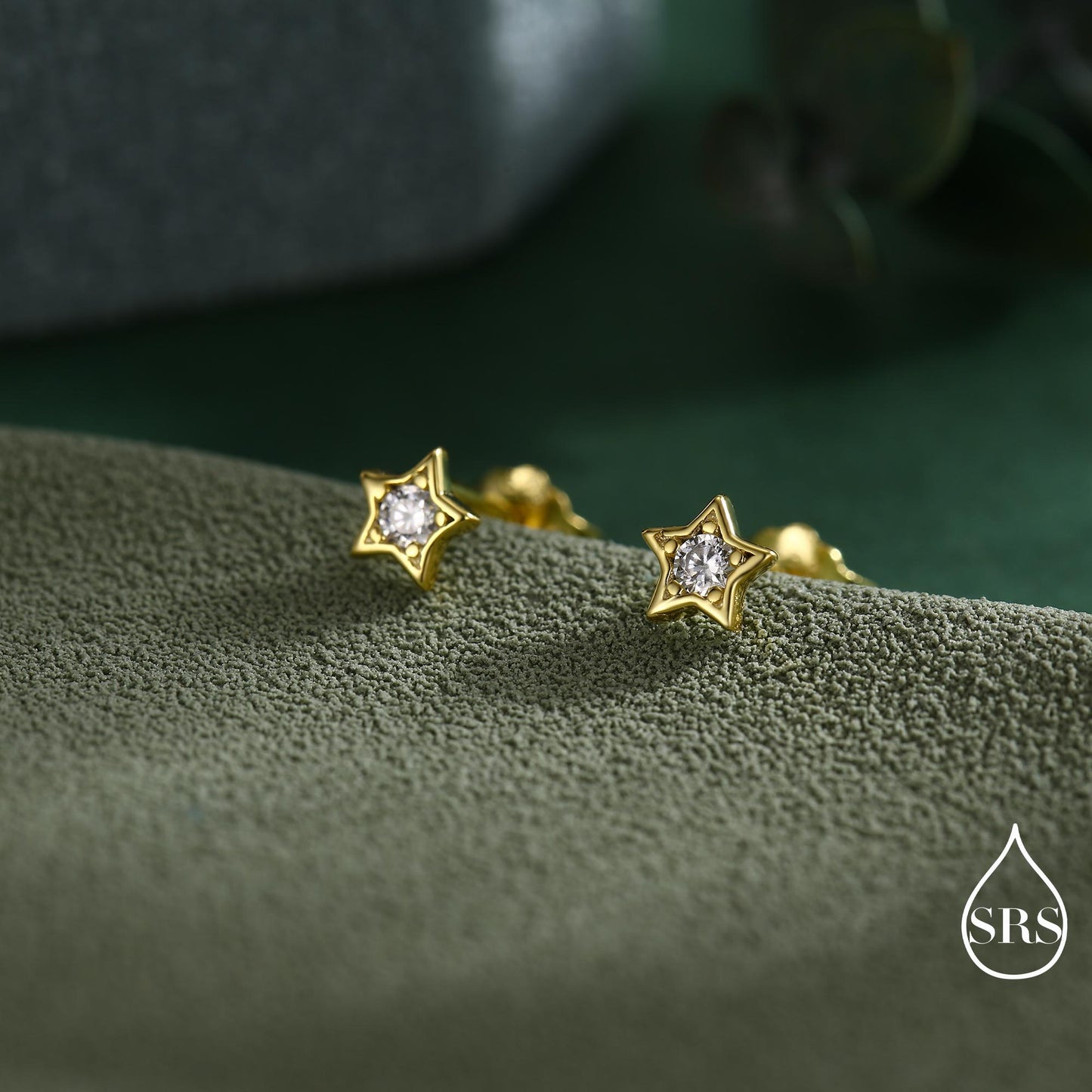 Tiny CZ Star Stud Earrings in Sterling Silver, Silver or Gold, Crystal Star Earrings, Stacking Earrings