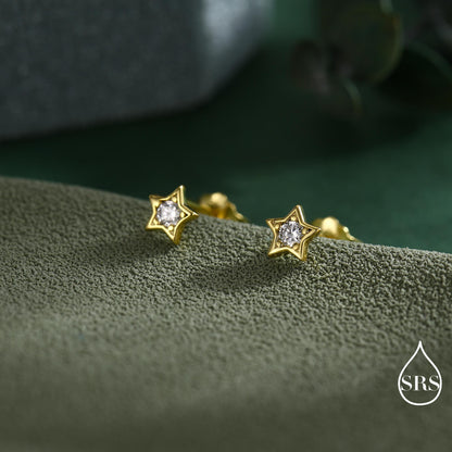 Tiny CZ Star Stud Earrings in Sterling Silver, Silver or Gold, Crystal Star Earrings, Stacking Earrings