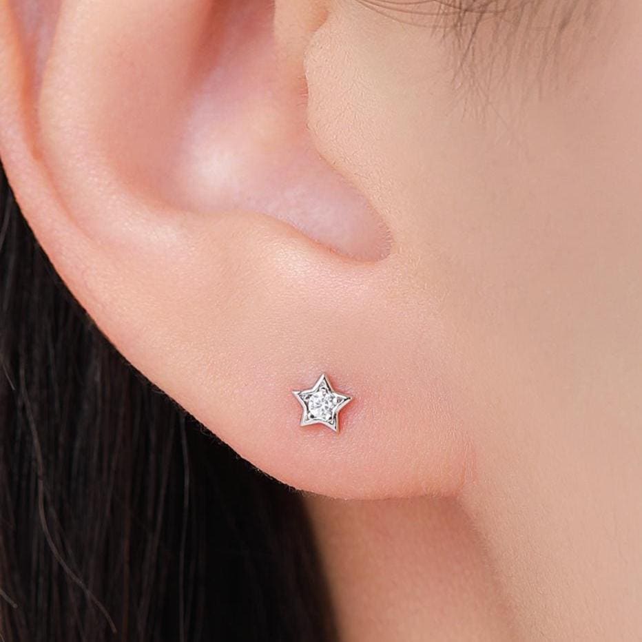 Tiny CZ Star Stud Earrings in Sterling Silver, Silver or Gold, Crystal Star Earrings, Stacking Earrings