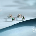Tiny Emerald Green CZ Star Stud Earrings in Sterling Silver, Silver or Gold, Green Crystal Star Earrings, Stacking Earrings