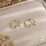 Minimalist Opal Huggie Hoop Threader Earrings in Sterling Silver, 3mm Three Prong, Gold or Silver, Pull Through Open Hoops, Fire Opal