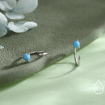 Natural Turquoise Huggie Hoop Threader Earrings in Sterling Silver, 3mm Three Prong Set, Gold or Silver, Pull Through Open Hoops