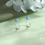 Natural Turquoise Huggie Hoop Threader Earrings in Sterling Silver, 3mm Three Prong Set, Gold or Silver, Pull Through Open Hoops