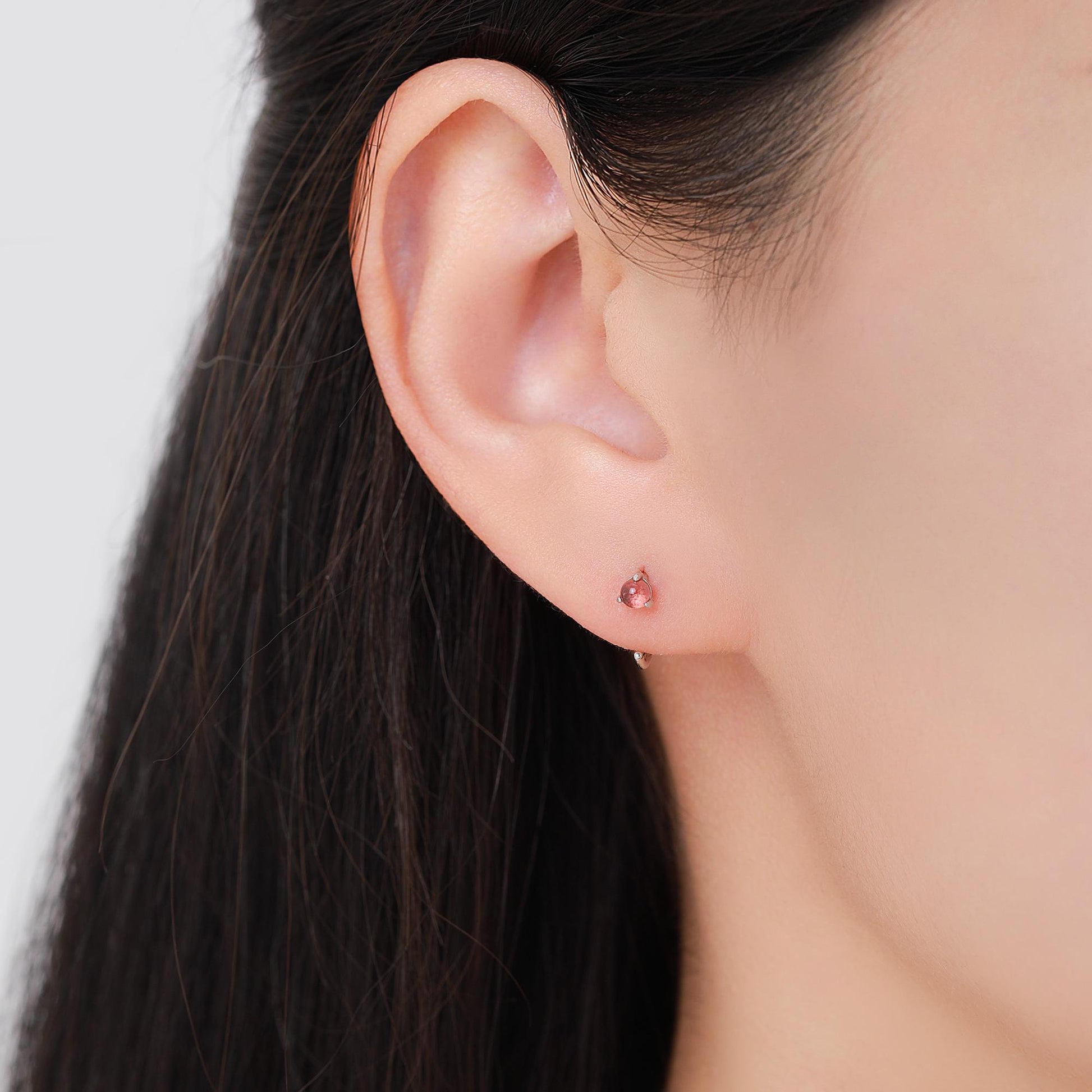 Genuine Garnet Huggie Hoop Earrings in Sterling Silver, 3mm Natural Garnet Open Hoops, Pull Through Threaders, Half Hoops, C Shape Hoops