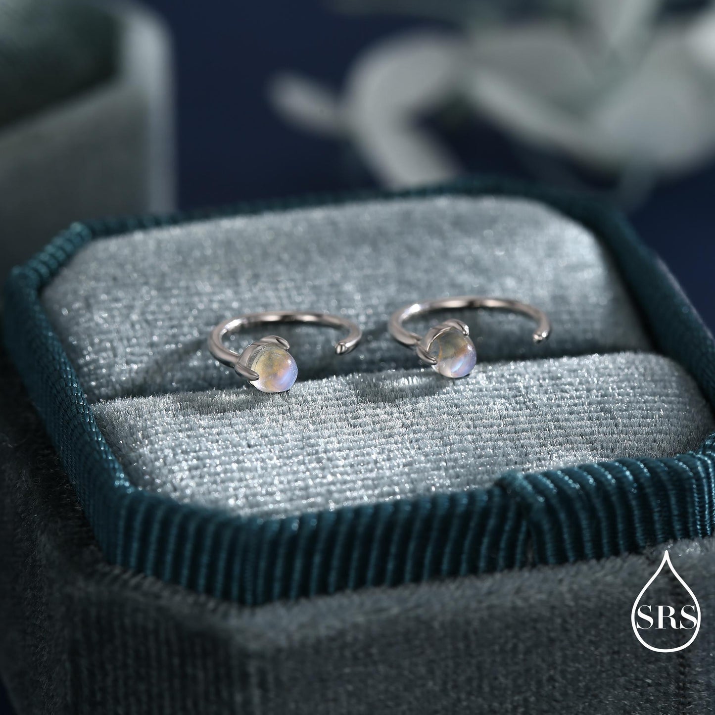 Moonstone Huggie Hoop Earrings in Sterling Silver, Tiny Moonstone Open Hoops, Pull Through Threaders, Half Hoops, C Shape Hoops