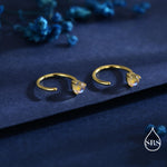 Moonstone Huggie Hoop Earrings in Sterling Silver, Tiny Moonstone Open Hoops, Pull Through Threaders, Half Hoops, C Shape Hoops