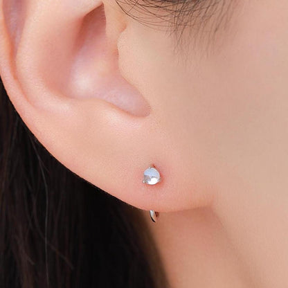 Moonstone Huggie Hoop Earrings in Sterling Silver, Tiny Moonstone Open Hoops, Pull Through Threaders, Half Hoops, C Shape Hoops