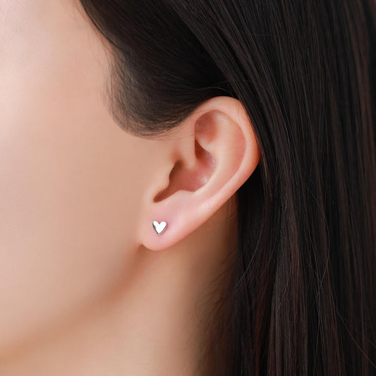 Mini Heart Internally Threaded Flat Back/Screw back(Barbell)/ Stud Earrings in Sterling Silver, Piercing Jewellery, Heart Flat Back Earrings