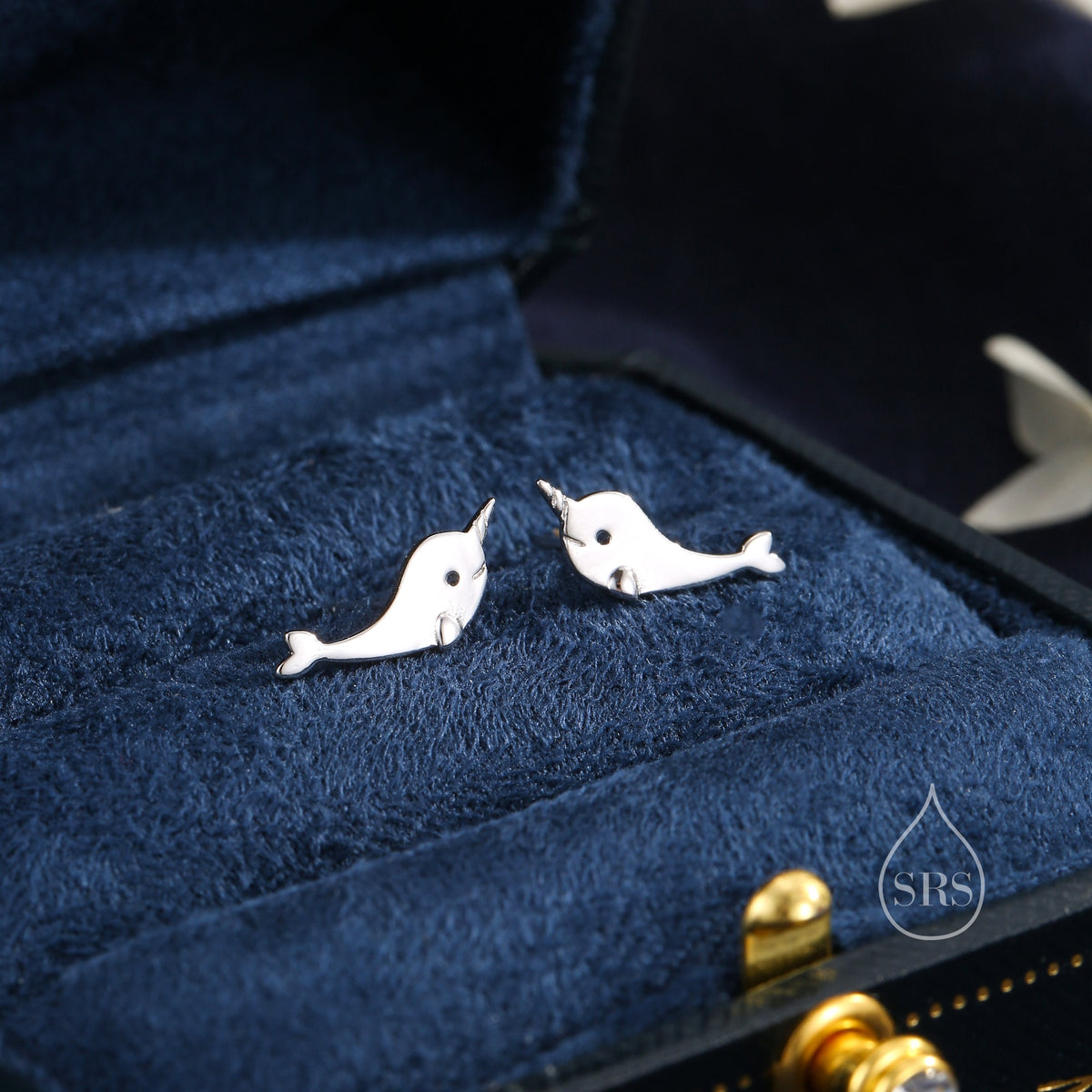 Narwhal Unicorn Whale Stud Earrings in Sterling Silver, Cute Fun Quirky, Gift for Her, Animal Lover, Nature Inspired, Nautical Ocean