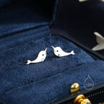 Narwhal Unicorn Whale Stud Earrings in Sterling Silver, Cute Fun Quirky, Gift for Her, Animal Lover, Nature Inspired, Nautical Ocean