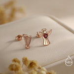 Mismatched Angel and Harp Stud Earrings in Sterling Silver, Available in 3 Finishes - Silver, Gold and Rose Gold, Silver Angel Earrings