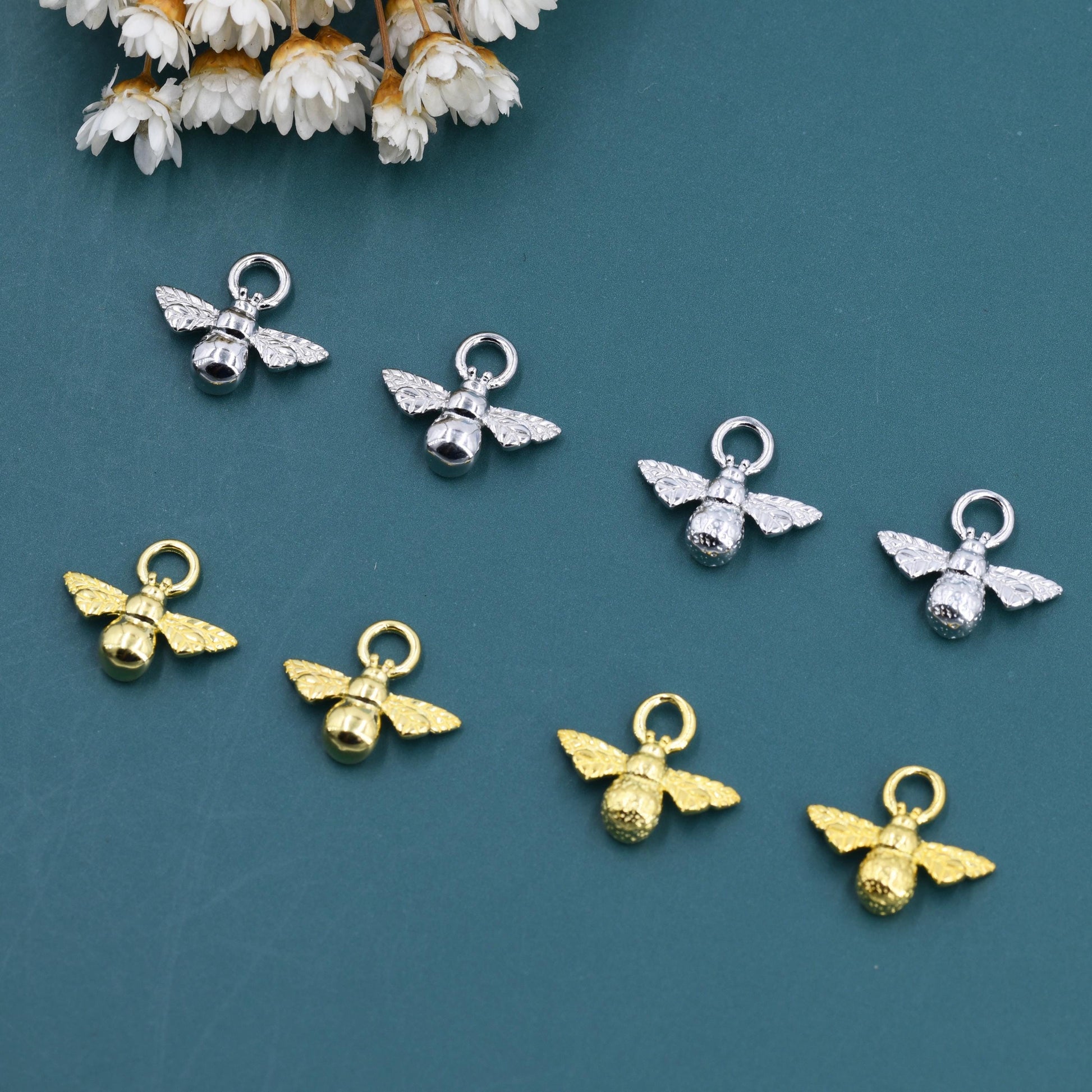 Bumble Bee Charms for Huggie Hoops in Sterling Silver, Sold as a Pair, Insect Charms for Hoops