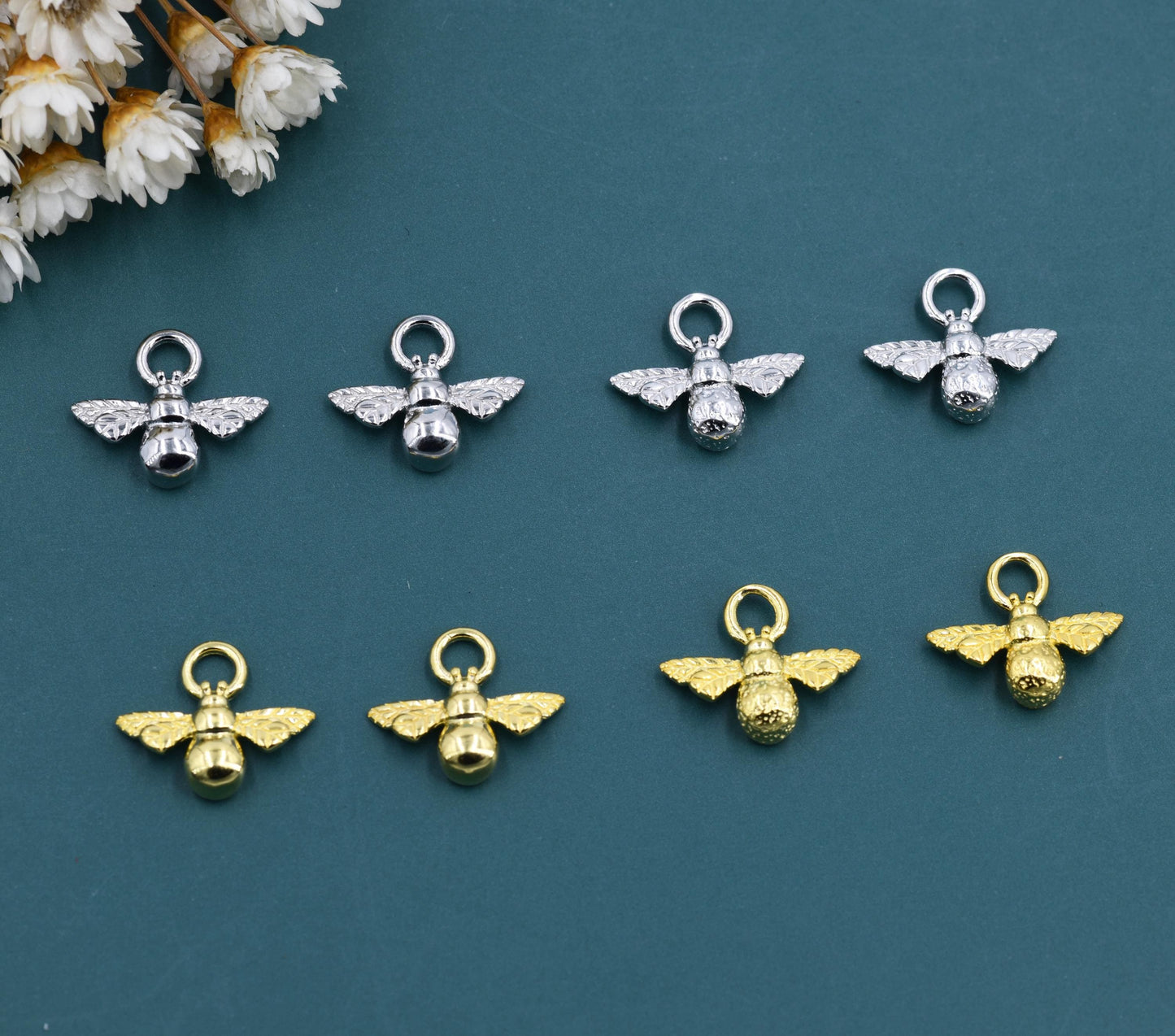 Bumble Bee Charms for Huggie Hoops in Sterling Silver, Sold as a Pair, Insect Charms for Hoops