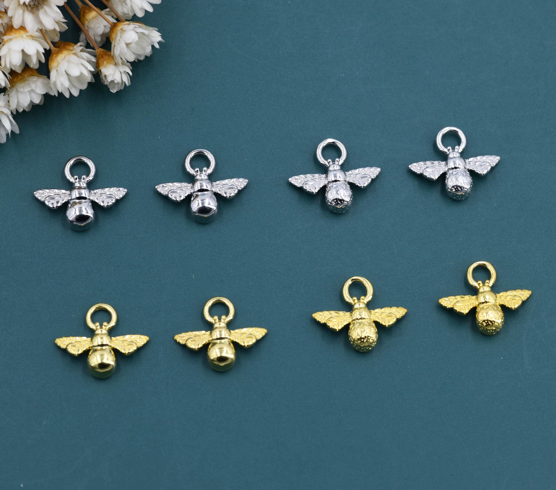 Bumble Bee Charms for Huggie Hoops in Sterling Silver, Sold as a Pair, Insect Charms for Hoops