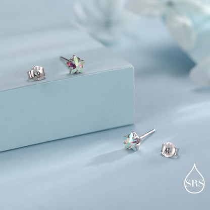 Aurora AB Crystal CZ Star Stud Earrings in Sterling Silver, 5mm Colour Changing Crystals, Star Earrings, Crystal Star Stud