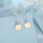 Sterling Silver Disks Drop Hook Earrings, Round Disk Geometric Earrings, Gold or Silver or Rose Gold, Dainty and Delicate