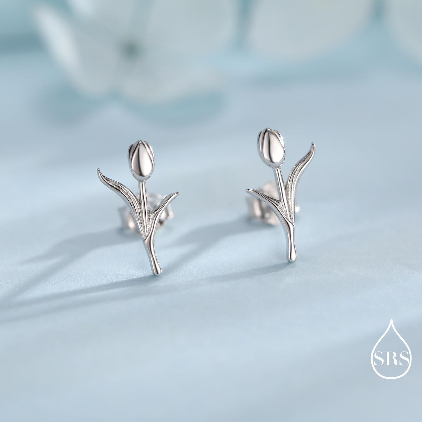 Dainty Tulip Flower Stud Earrings in Sterling Silver, Silver, Gold or Rose Gold Finish, Flower Earrings, Tulip Earrings, Spring Earrings