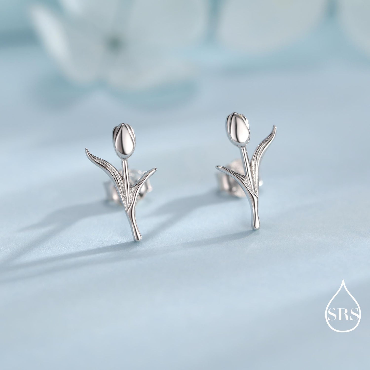Delicate Tulip Flower Stud Earrings in Sterling Silver, Silver or Gold or Rose Gold, Flower Earrings, Tulip Earrings