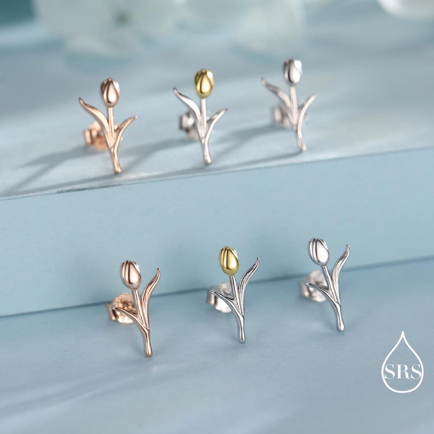 Dainty Tulip Flower Stud Earrings in Sterling Silver, Silver, Gold or Rose Gold Finish, Flower Earrings, Tulip Earrings, Spring Earrings