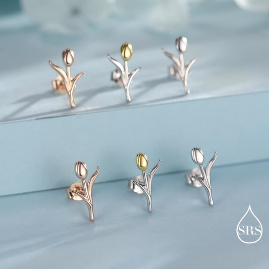 Dainty Tulip Flower Stud Earrings in Sterling Silver, Silver, Gold or Rose Gold Finish, Flower Earrings, Tulip Earrings, Spring Earrings