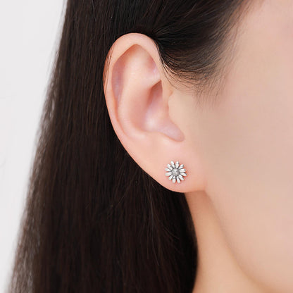 Mismatched Ladybird and Daisy Flower Stud Earrings in Sterling Silver, Asymmetric Silver ladybird Earrings, Nature Inspired Earrings