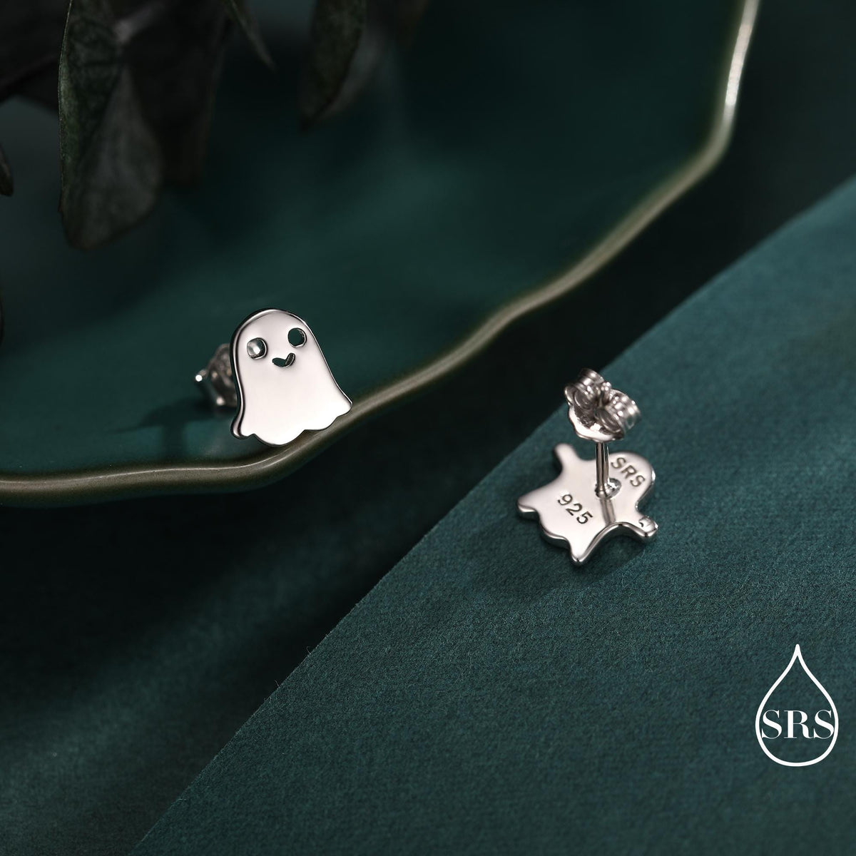 Mismatched Ghost Stud Earrings in Sterling Silver, Tiny Ghost Earrings, Cute Halloween Jewellery