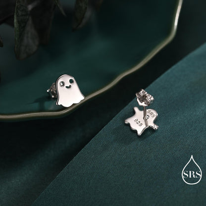 Mismatched Ghost Stud Earrings in Sterling Silver, Tiny Ghost Earrings, Cute Halloween Jewellery