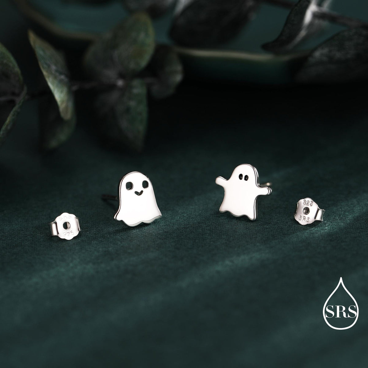 Mismatched Ghost Stud Earrings in Sterling Silver, Tiny Ghost Earrings, Cute Halloween Jewellery