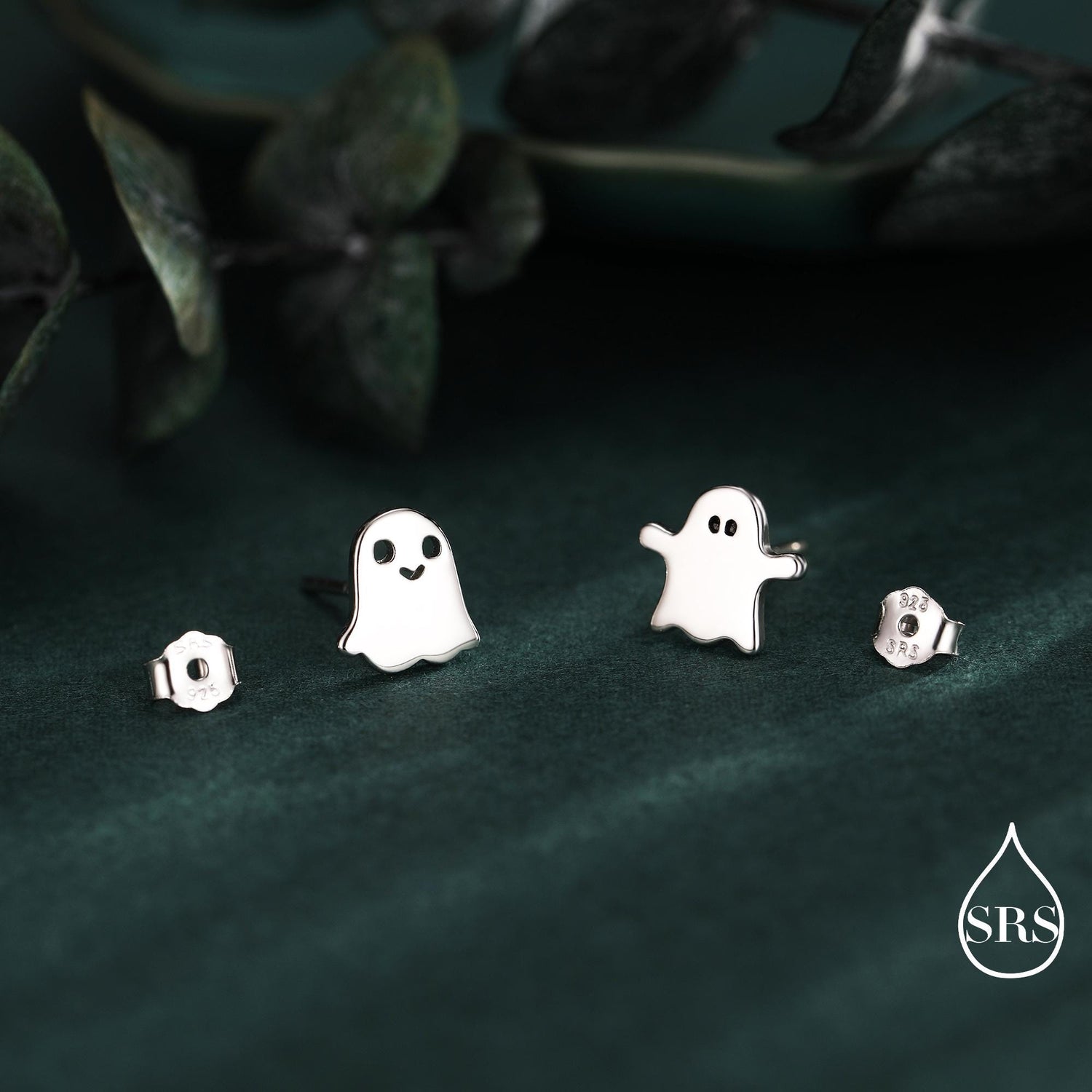 Mismatched Ghost Stud Earrings in Sterling Silver, Tiny Ghost Earrings, Cute Halloween Jewellery
