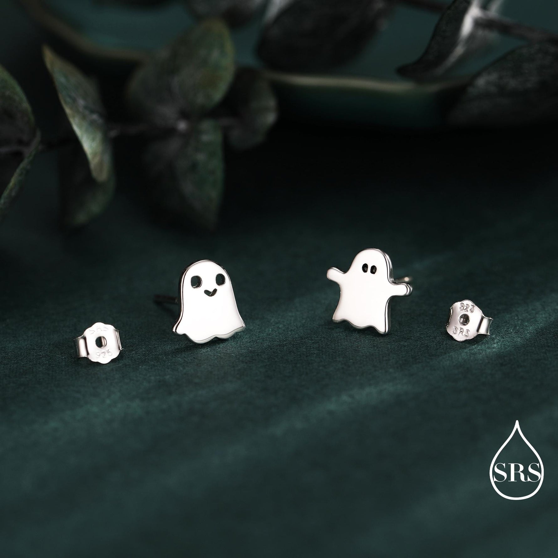 Mismatched Ghost Stud Earrings in Sterling Silver, Tiny Ghost Earrings, Cute Halloween Jewellery