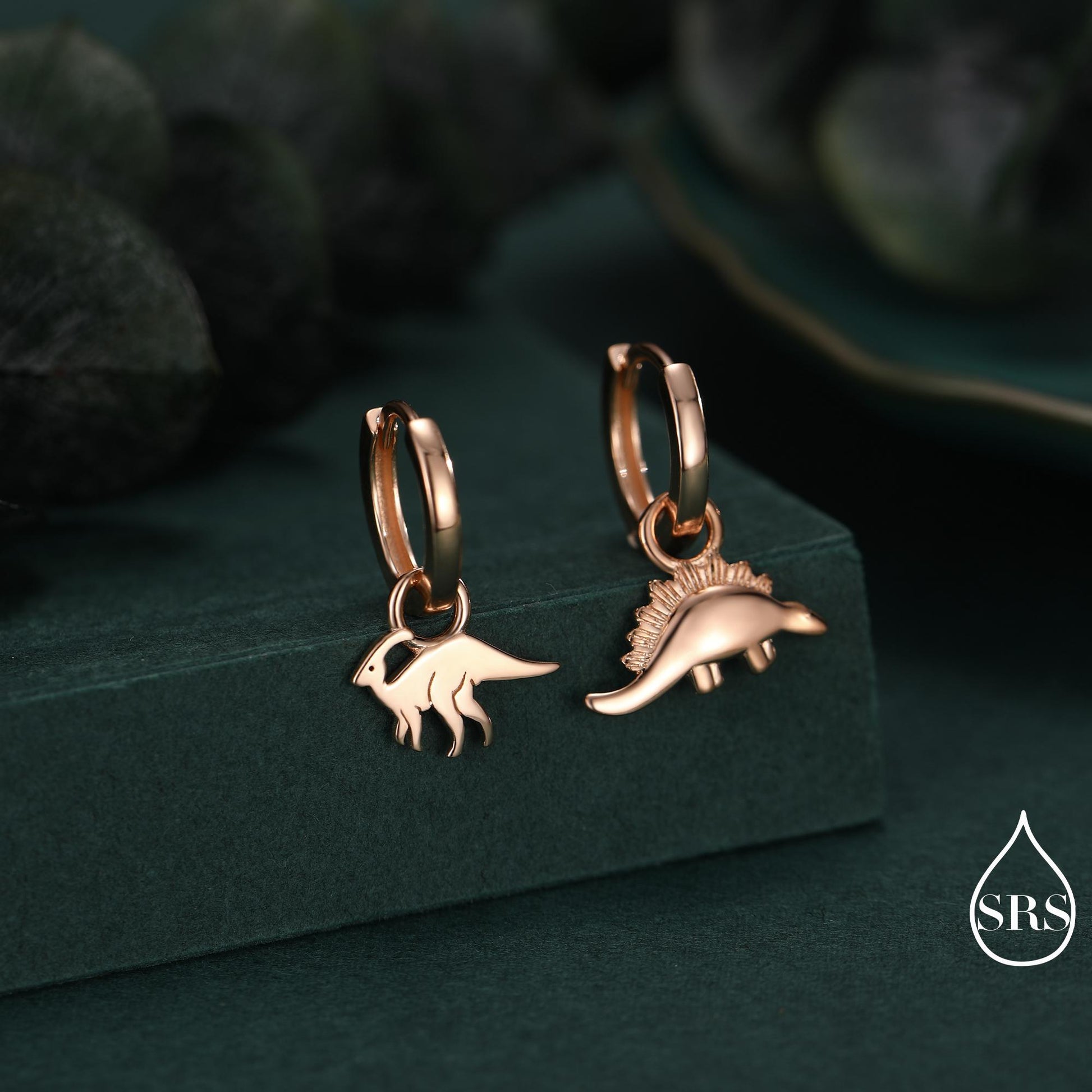 Sterling Silver Mismatched Parasaurolophus and Stegosaurus Hoop Earrings – Dinosaur Jewellery for Prehistoric Lovers, Detachable Hoops